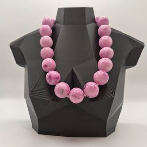 Y2K Chunky Pink Marbled Bead Necklace Barbiecore